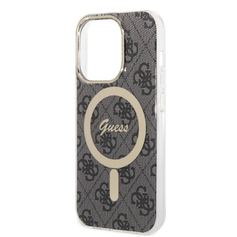 Guess GUBPP14LH4EACSK Hülle + kabelloses Ladegerät Apple iPhone 14 Pro Schwarz Hardcase, 4G Print, MagSafe