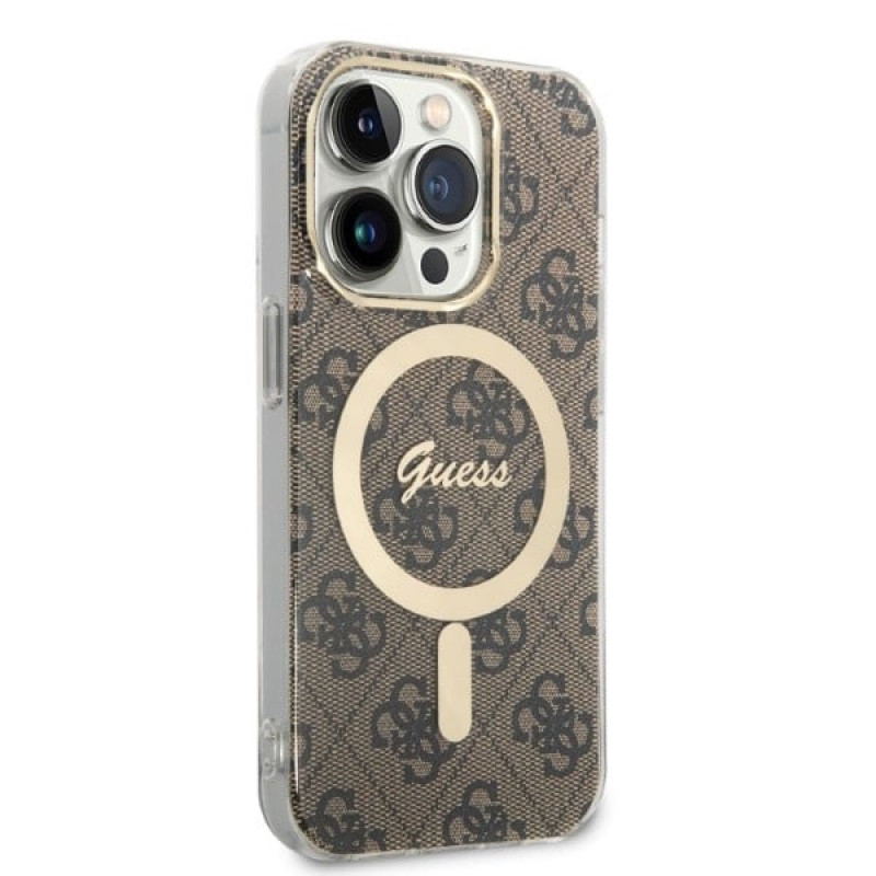 Guess GUBPP14XH4EACSW Hülle + kabelloses Ladegerät Apple iPhone 14 Pro Max braun Hardcase, 4G Print, MagSafe