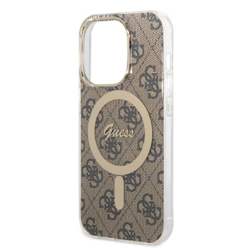 Guess GUBPP14XH4EACSW Hülle + kabelloses Ladegerät Apple iPhone 14 Pro Max braun Hardcase, 4G Print, MagSafe