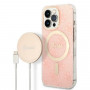 Guess GUBPP13LH4EACSP Hülle + kabelloses Ladegerät Apple iPhone 13 Pro Pink Hardcase, 4G Print, MagSafe