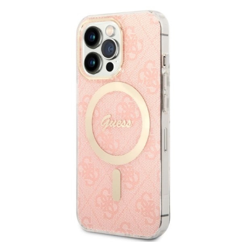 Guess GUBPP13LH4EACSP Hülle + kabelloses Ladegerät Apple iPhone 13 Pro Pink Hardcase, 4G Print, MagSafe