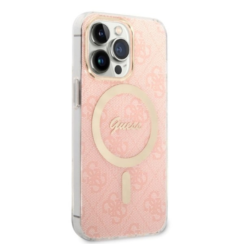 Guess GUBPP13LH4EACSP Hülle + kabelloses Ladegerät Apple iPhone 13 Pro Pink Hardcase, 4G Print, MagSafe