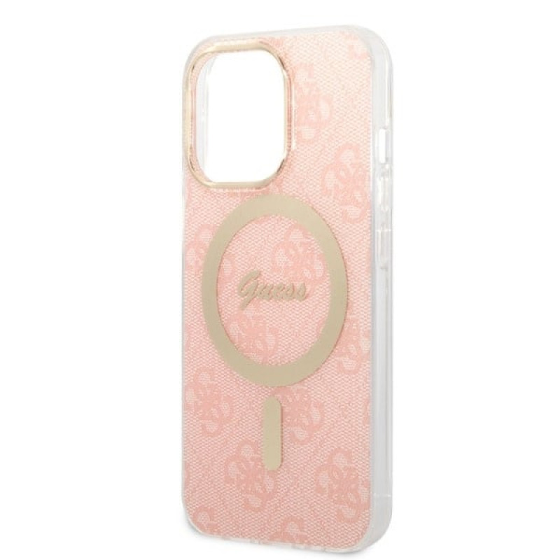 Guess GUBPP13LH4EACSP Hülle + kabelloses Ladegerät Apple iPhone 13 Pro Pink Hardcase, 4G Print, MagSafe