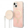 Guess GUBPP14MH4EACSP Hülle + kabelloses Ladegerät Apple iPhone 14 Plus / iPhone 15 Plus Pink Hardcase, 4G Print, MagSafe