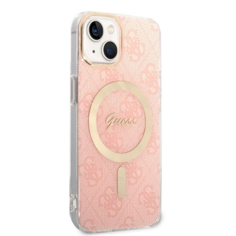 Guess GUBPP14MH4EACSP Hülle + kabelloses Ladegerät Apple iPhone 14 Plus / iPhone 15 Plus Pink Hardcase, 4G Print, MagSafe