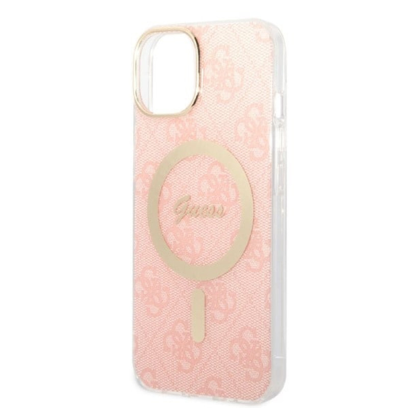 Guess GUBPP14MH4EACSP Hülle + kabelloses Ladegerät Apple iPhone 14 Plus / iPhone 15 Plus Pink Hardcase, 4G Print, MagSafe