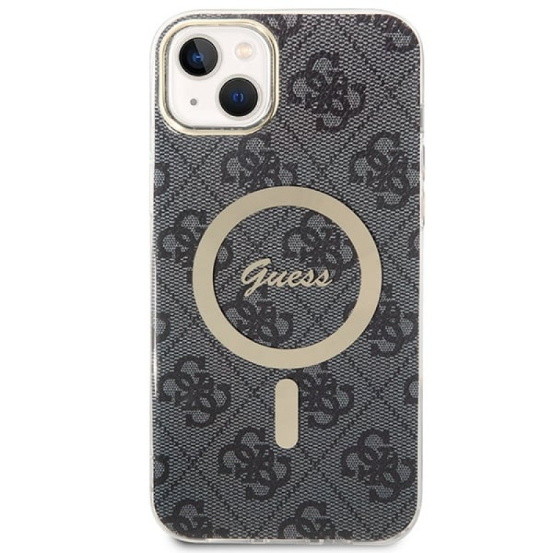 Guess GUBPP14MH4EACSK Hülle + kabelloses Ladegerät Apple iPhone 14 Plus / iPhone 15 Plus schwarz Hardcase, 4G Print, MagSafe