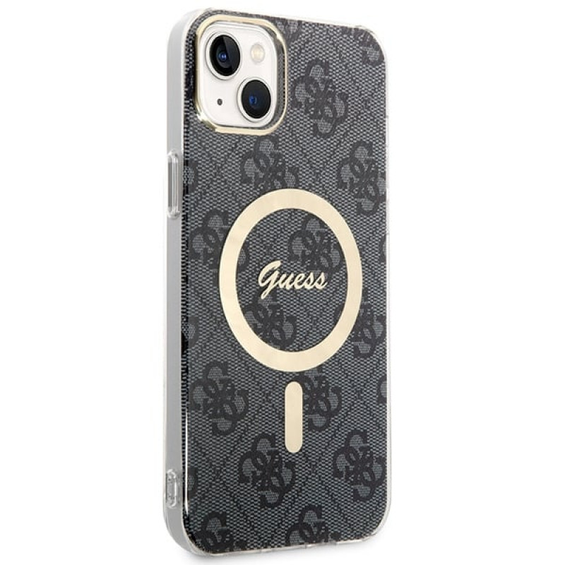 Guess GUBPP14MH4EACSK Hülle + kabelloses Ladegerät Apple iPhone 14 Plus / iPhone 15 Plus schwarz Hardcase, 4G Print, MagSafe