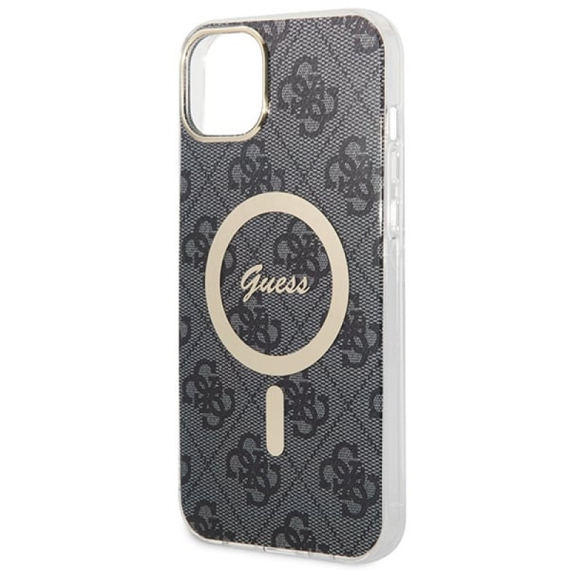 Guess GUBPP14MH4EACSK Hülle + kabelloses Ladegerät Apple iPhone 14 Plus / iPhone 15 Plus schwarz Hardcase, 4G Print, MagSafe