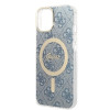 Guess GUBPP14MH4EACSB Hülle + kabelloses Ladegerät Apple iPhone 14 Plus / iPhone 15 Plus blaues Hardcase, 4G Print, MagSafe