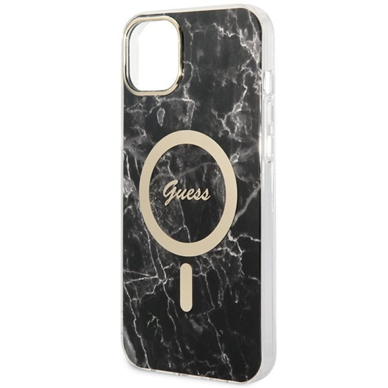 Guess GUBPP14MHMEACSK Hülle + kabelloses Ladegerät Apple iPhone 14 Plus / iPhone 15 Plus Schwarz Hardcase, Marble, MagSafe
