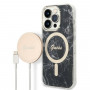 Guess GUBPP14XHMEACSK Hülle + kabelloses Ladegerät Apple iPhone 14 Pro Max schwarzes Hardcase, Marble, MagSafe