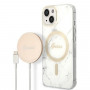 Guess GUBPP14MHMEACSH Hülle + kabelloses Ladegerät Apple iPhone 14 Plus / iPhone 15 Plus Weiß Hardcase, Marble, MagSafe