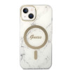 Guess GUBPP14MHMEACSH Hülle + kabelloses Ladegerät Apple iPhone 14 Plus / iPhone 15 Plus Weiß Hardcase, Marble, MagSafe
