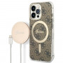 Guess GUBPP13LH4EACSW Hülle + kabelloses Ladegerät Apple iPhone 13 Pro braunes Hardcase, 4G Print, MagSafe