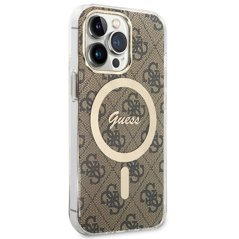 Guess GUBPP13LH4EACSW Hülle + kabelloses Ladegerät Apple iPhone 13 Pro braunes Hardcase, 4G Print, MagSafe