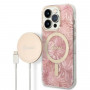 Guess GUBPP14LHJEACSP Hülle + kabelloses Ladegerät für Apple iPhone 14 Pro, Jungle, rosa Hardcase, MagSafe