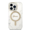 Guess GUBPP14LHMEACSH Hülle + kabelloses Ladegerät Apple iPhone 14 Pro Weiß Hardcase, Marble, MagSafe