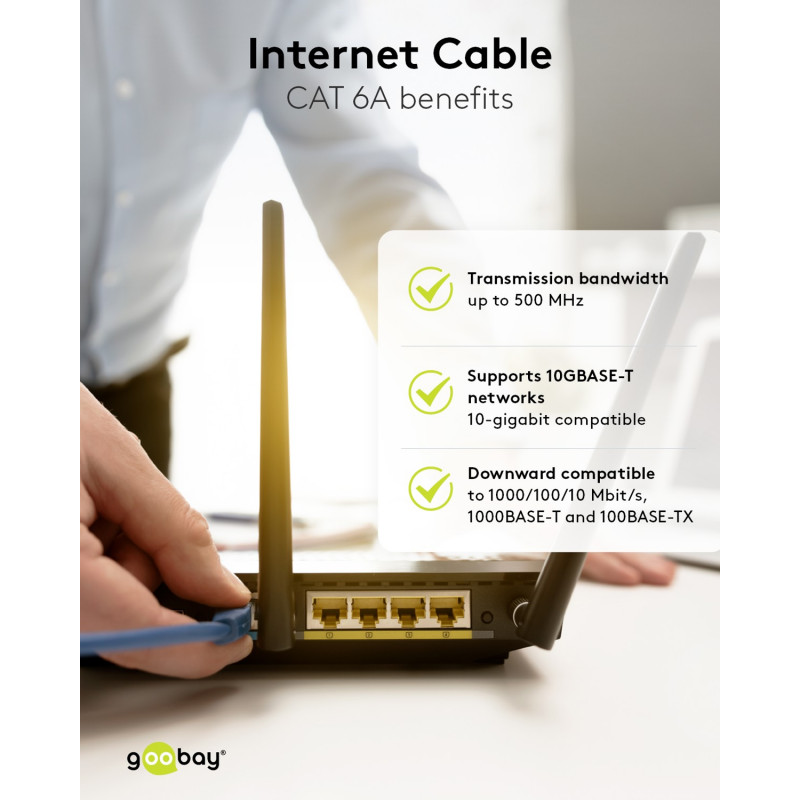 Goobay CAT 6A Patchkabel S/FTP (PiMF), 5 m, grau, 10er-Set, Kupferleiter (CU), halogenfreier Mantel (LSZH)