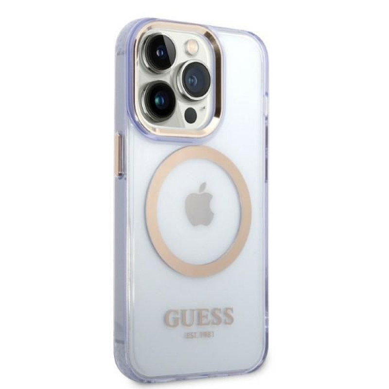 Guess GUHMP14XHTCMU Apple iPhone 14 Pro Max lila Hardcase, Gold Outline Translucent, MagSafe