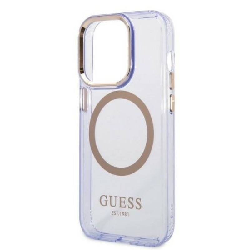 Guess GUHMP14XHTCMU Apple iPhone 14 Pro Max lila Hardcase, Gold Outline Translucent, MagSafe