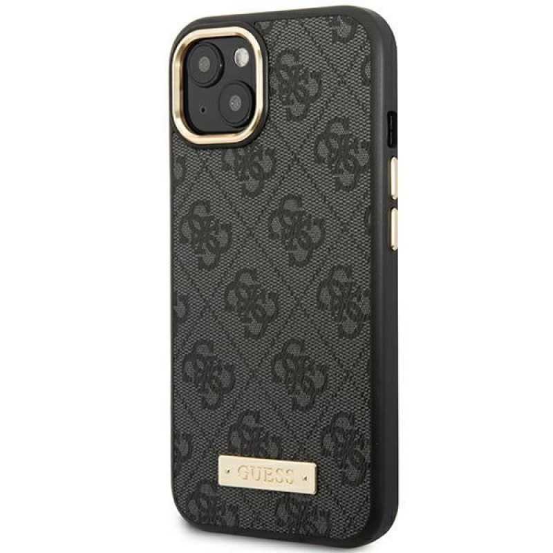 Guess GUHMP14MU4GPRK Apple iPhone 14 Plus / 15 Plus schwarzes Hardcase, 4G Logo Plate, MagSafe