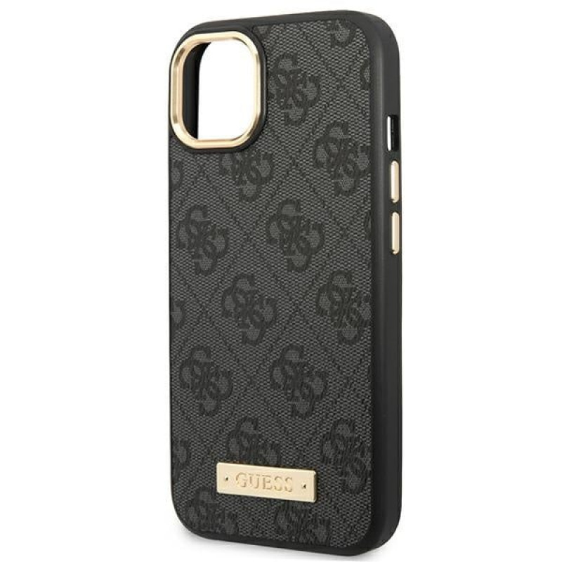 Guess GUHMP14MU4GPRK Apple iPhone 14 Plus / 15 Plus schwarzes Hardcase, 4G Logo Plate, MagSafe