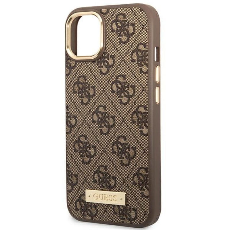 Guess GUHMP14MU4GPRW Apple iPhone 14 Plus / 15 Plus braunes Hardcase, 4G Logo Plate, MagSafe