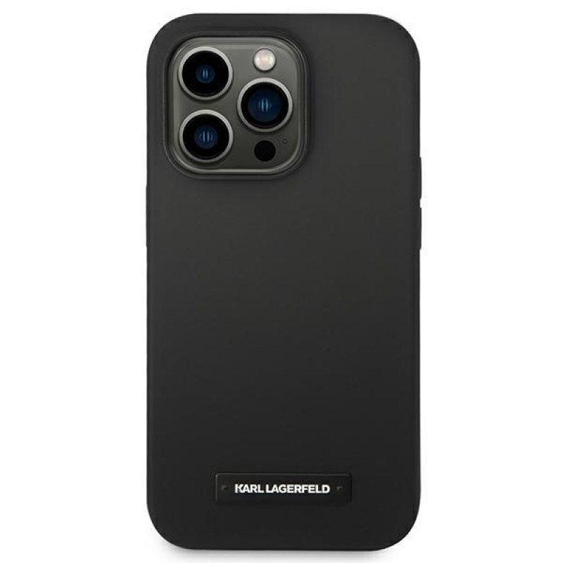 Karl Lagerfeld KLHMP14LSLMP1K Apple iPhone 14 Pro schwarzes Hardcase, Silicone Plaque, MagSafe