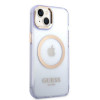 Guess GUHMP14SHTCMU Apple iPhone 14 Hardcase in Lila, Gold Outline Translucent, MagSafe