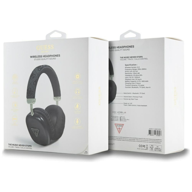 Guess 4G Triangle Logo kabellose Over-Ear-Kopfhörer, Bluetooth 5.3, schwarz