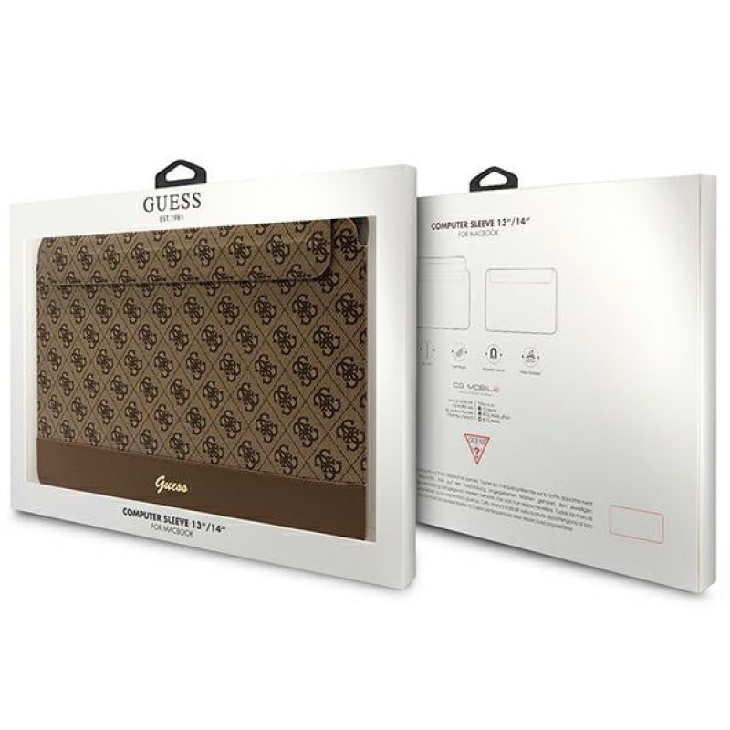 Guess GUCS14PS4SGW Laptophülle 14 Zoll, 4G Stripe Metal Logo, braun