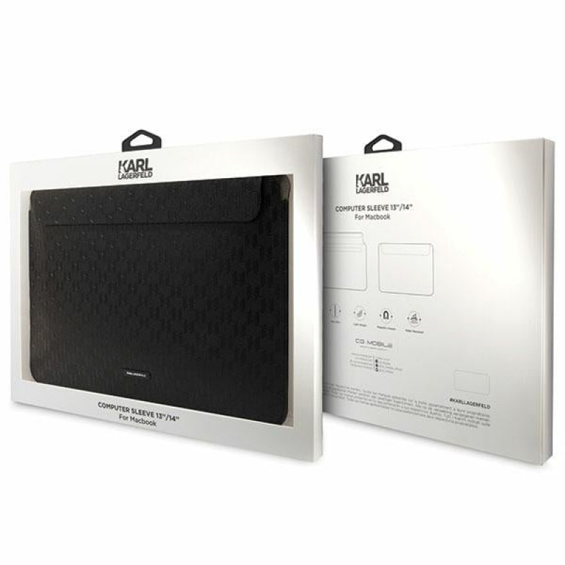 Karl Lagerfeld KLCS14SAKLHPK Laptophülle für 14", schwarz, Saffiano Monogram Plaque