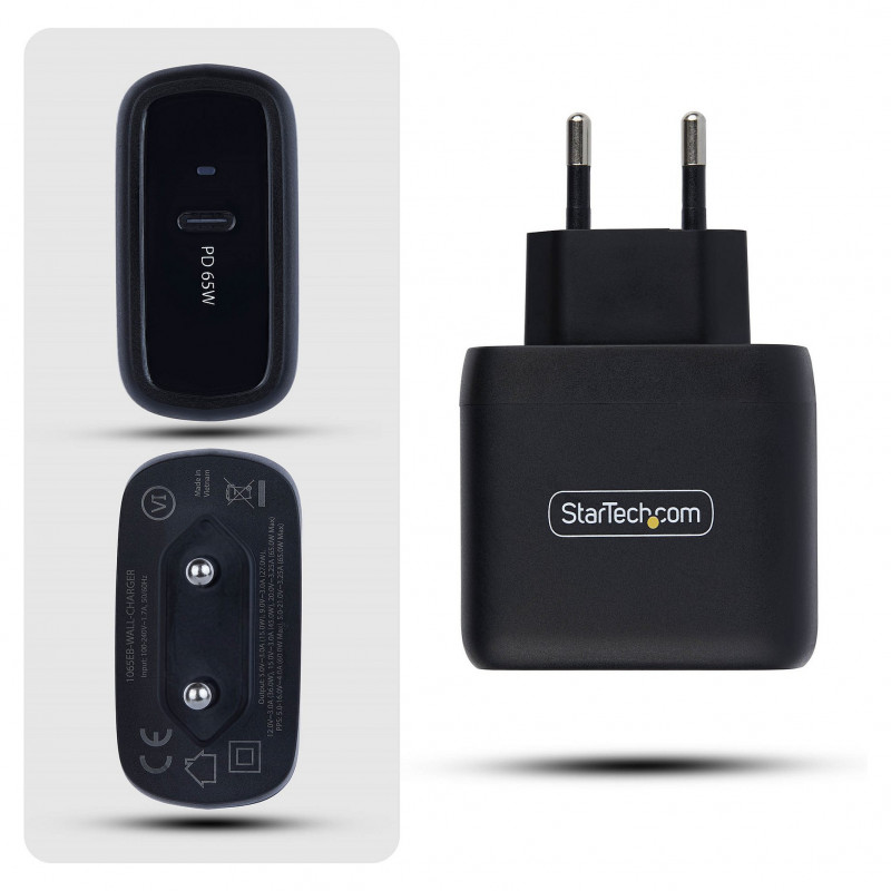 StarTech.com 1065EB-WALL-CHARGER 65 W USB-C GaN Notebook-Ladegerät, schwarz