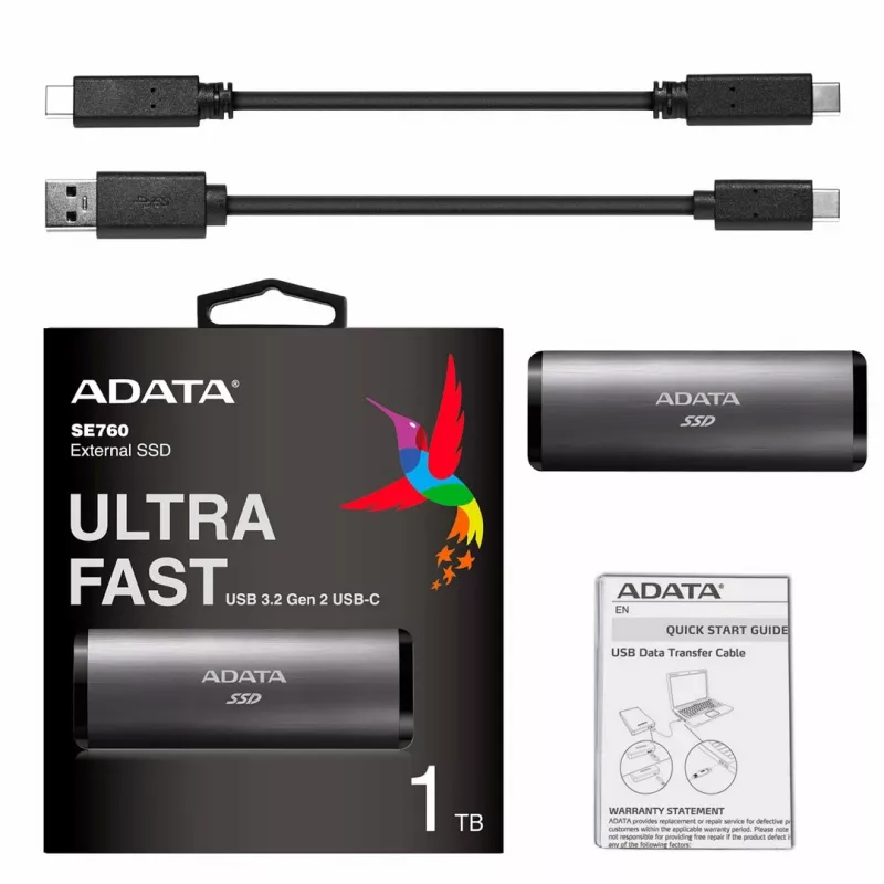 ADATA SE760 1 TB Externe SSD USB 3.2 Gen 2 Type-C Titangrau