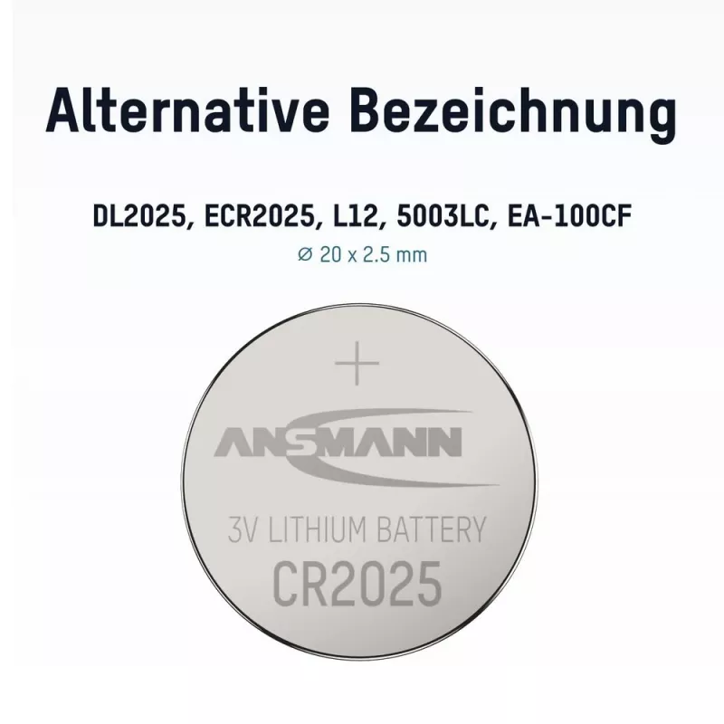 ANSMANN CR2025 Lithium-Knopfzelle Batterie, 3V, 160mAh, 1er-Pack Blister