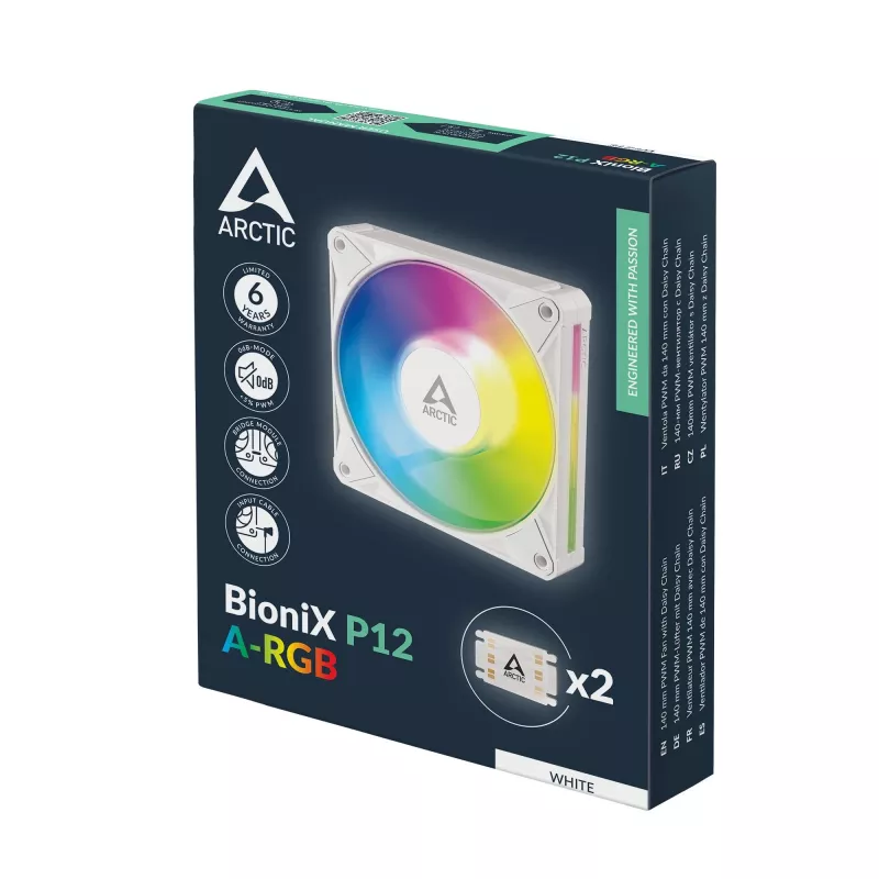 Arctic BioniX P14 A-RGB ACFAN00340A 140mm PWM Gehäuselüfter, Daisy Chain, 400-2500 U/min, 186 m³/h, FDB, Weiß