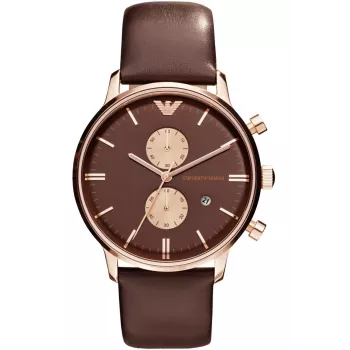 ARMANI AR0387 Herren Quarz-Chronograph Uhr 42mm Schwarzes Zifferblatt Lederarmband