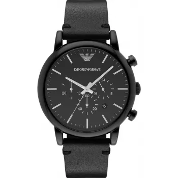 Armani Renato Herren-Chronograph Uhr AR1918 46mm Schwarzes Zifferblatt Lederarmband