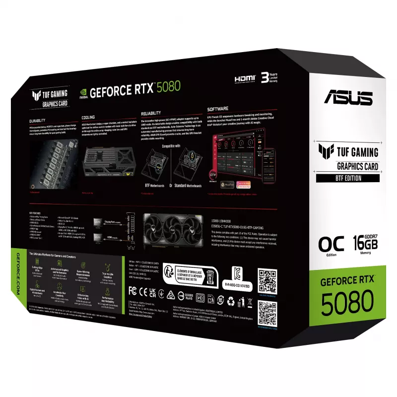 ASUS TUF GeForce RTX 5080 OC 16GB GDDR7 BTF Gaming Grafikkarte
