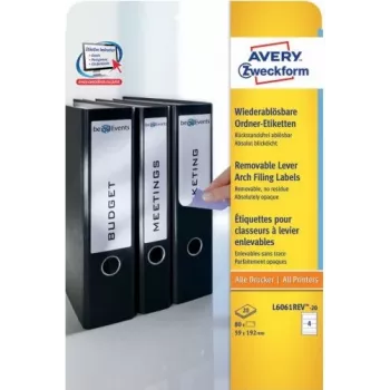 Avery Zweckform L6061REV-20 Deckblätter für Aktenordner, Weiß, 59 x 192 mm, 80 Etiketten (20 Blatt x 4)