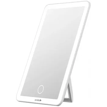 Avide ABLDL-M-3.5W-AE Freistehender rechteckiger weißer Kosmetikspiegel mit LED-Beleuchtung, 3,5 W, USB wiederaufladbar