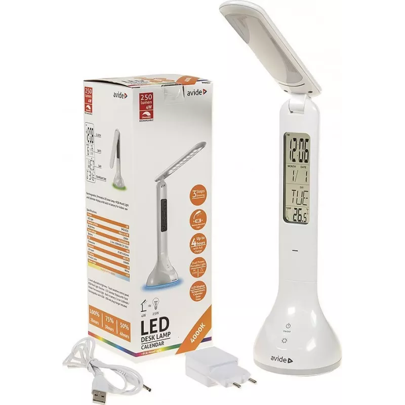 Avide LED-Schreibtischlampe RGB Kalender Weiß 4W 250lm