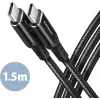 AXAGON BUCM-CM15AB USB-C-auf-USB-C-2.0-Kabel, 1,5 m, PD 60 W, 3 A, geflochten – Schwarz