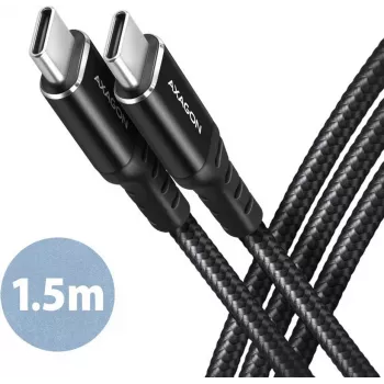 AXAGON BUCM-CM15AB USB-C-auf-USB-C-2.0-Kabel, 1,5 m, PD 60 W, 3 A, geflochten – Schwarz