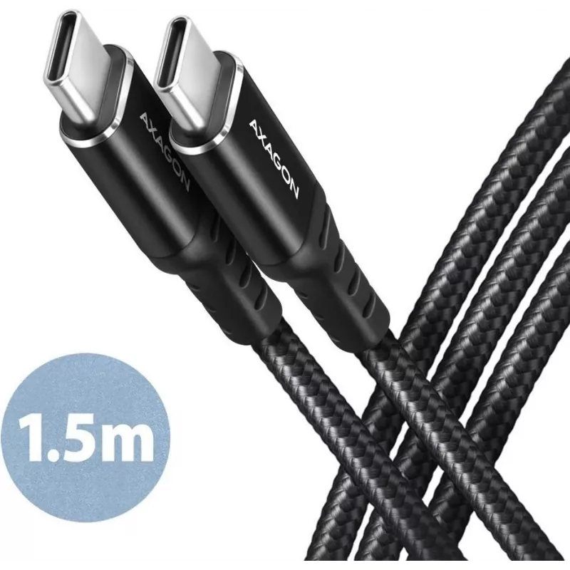 AXAGON BUCM-CM15AB USB-C-auf-USB-C-2.0-Kabel, 1,5 m, PD 60 W, 3 A, geflochten – Schwarz
