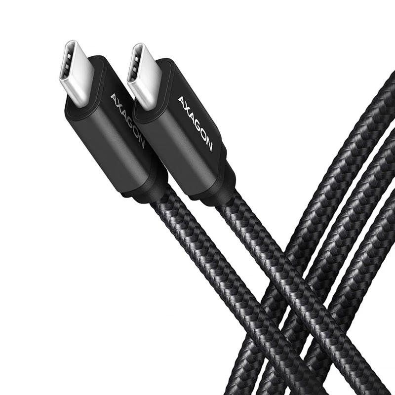 AXAGON BUCM-CM15AB USB-C-auf-USB-C-2.0-Kabel, 1,5 m, PD 60 W, 3 A, geflochten – Schwarz