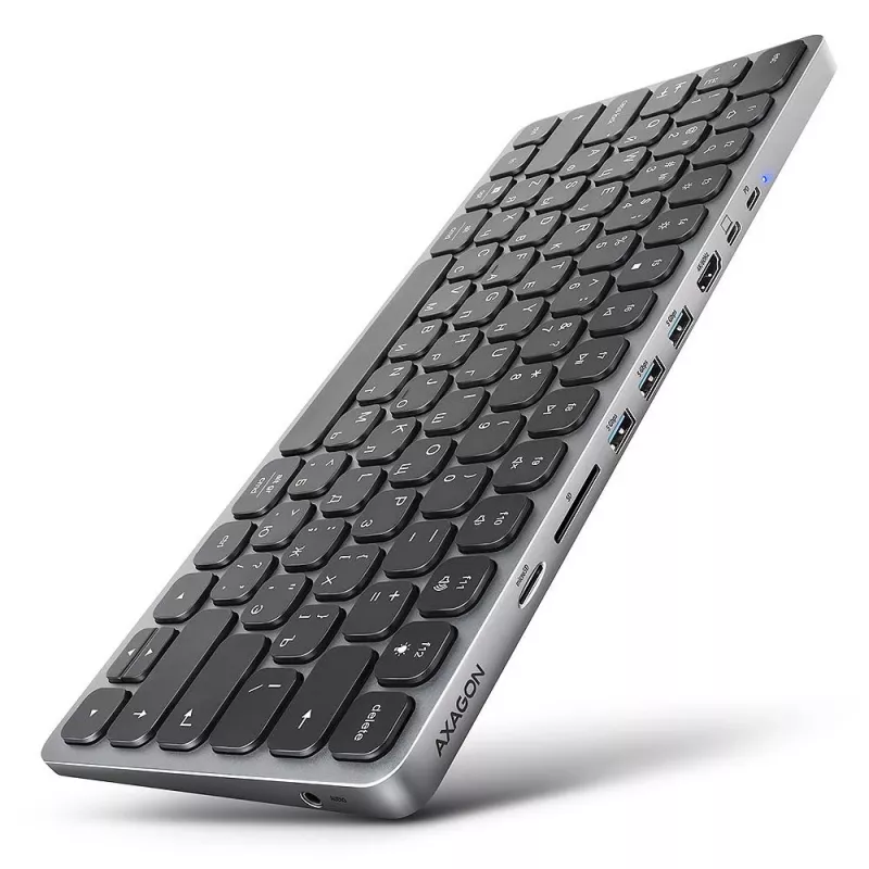 AXAGON HMC-KB-CRL USB-C Tastatur mit 9-in-1 Hub, HDMI 4K, PD 100W, Gigabit Ethernet, Kartenleser, Schwarz