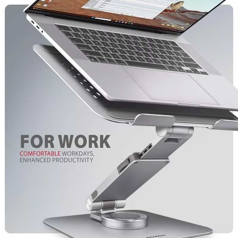 AXAGON STND-LR 360° Rotierender Aluminium-Notebookständer für 10 inch-17 inch Laptops, Silber