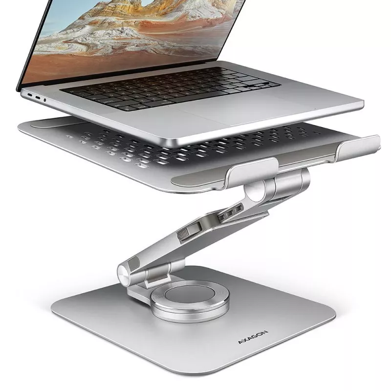 AXAGON STND-LR 360° Rotierender Aluminium-Notebookständer für 10 inch-17 inch Laptops, Silber